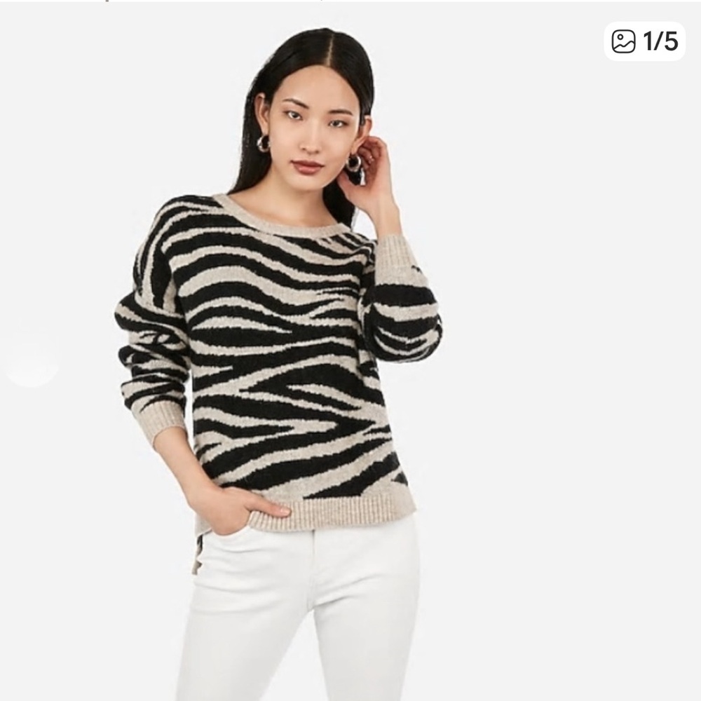 Express Black and Cream Animal Print Sweater